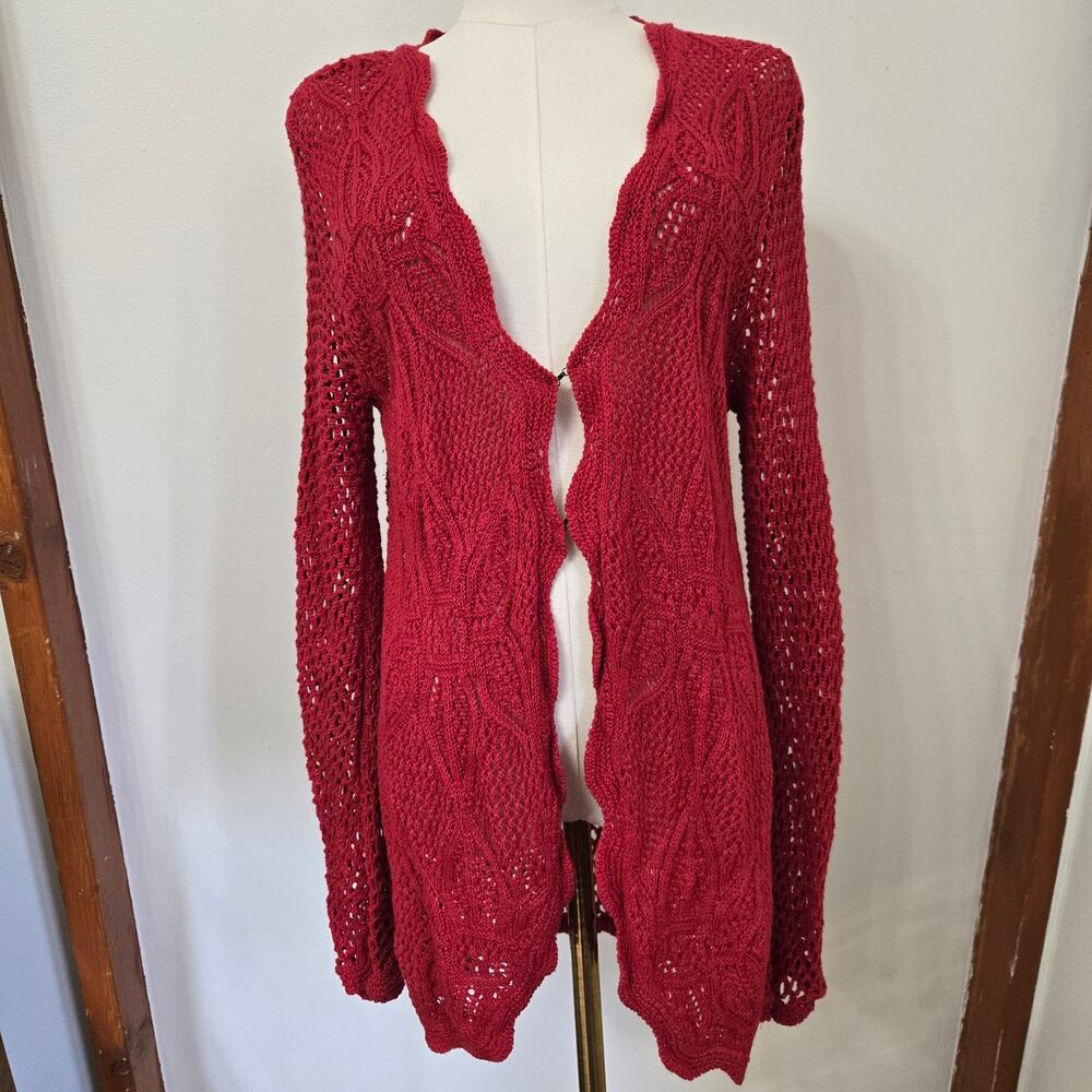 Red Open-Front Knit Cardigan Sweater